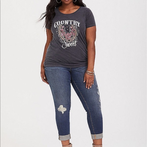 Torrid 1/2/3X T-Shirt Country Sweet Top Grey Rose - Picture 2 of 3